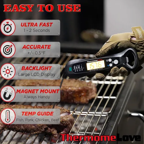 Vista 2 de Termómetro digital para carne con pantalla LCD, impermeable, tiempo de respuesta de 2 a 3 segundos, para cocinar, dulces, freír, barbacoa, parrilla
