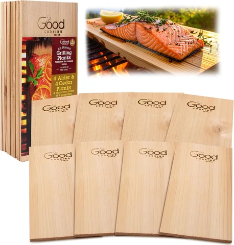 Vista 6 de Good Cooking Paquete de 4 tablones de parrilla de alta calidad, 2 cedro y 2 madera de aliso (5.5 x 11.5 pulgadas), tablones de madera natural