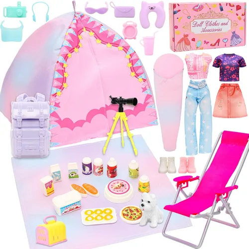 34 Pcs 11.5 Inch Doll Camping Tent Set-Sleeping Bag Backpack Accessories