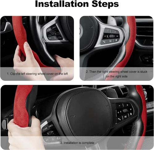 Vista 6 de Ergocar Sporty Suede - Funda protectora para volante en forma de D y redonda, universal, antideslizante, transpirable, segmentada, duradera, a
