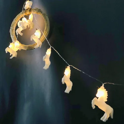 Vista 4 de Guirnalda de luces de unicornio de 5.4 ft, 10 LED, funciona con pilas, luz blanca de hada para árbol de Navidad, fiesta, dormitorio, decoración