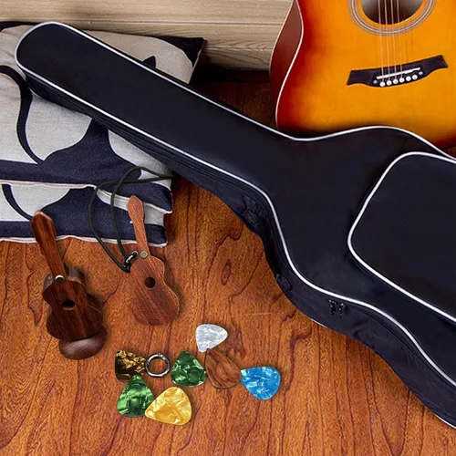Vista 4 de MYLYWOO Soporte para Púas de Guitarra con Púas de Guitarra Llavero de Guitarra Decoración para el Hogar de Madera Estatuas Decoración para Espejo