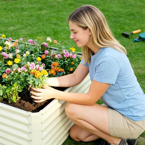 Vista 65 de GARDMAX 2x2x1FT Galvanized Round Raised Garden Bed Kit, Metal Planter Boxes Outdoor with Easy Assembly, Large Garden Bed for Vegetables, Fruits