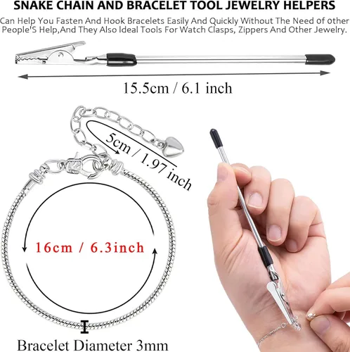 Vista 2 de 10 pulseras de cadena de serpiente con pulsera de 0.118 in ajustable con dije de serpiente con cierre de langosta y corazón, cadena extensora