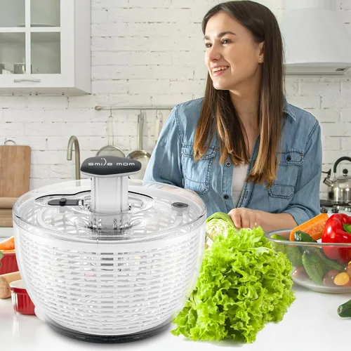 Vista 5 de Smile mom Centrifugadora de Ensalada Grande Centrifugadora de Lechuga Accesorios de Cocina, Centrifugadora de Ensalada Grande Lavadora de Verduras