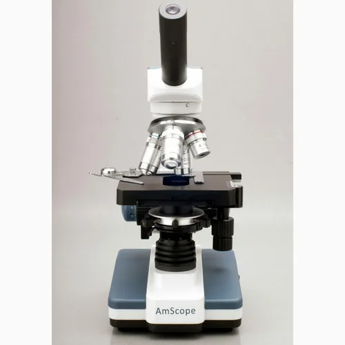 Vista 3 de AmScope Microscopio monocular compuesto digital M620B-5M, oculares WF10x y WF20x, aumento 40x-2000x, campo brillante, iluminación LED, condensador