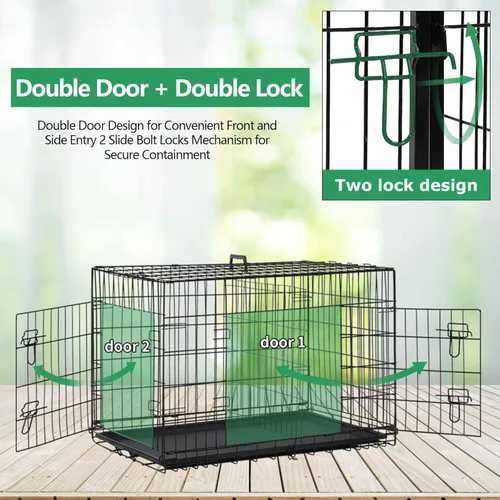 Vista 4 de Jaula para perros pequeños de 24 pulgadas, jaulas resistentes para perros pequeños, jaula plegable de alambre de metal con bandejas extraíbles