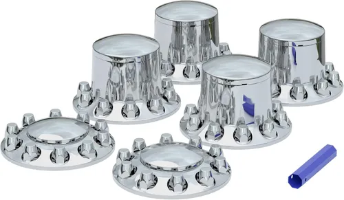 Vista 7 de Cubierta de eje delantero para camión semi cromado de plástico ABS con cobertor de tuerca de cúpula roscada de 33 mm, 2 cubiertas de rueda de eje