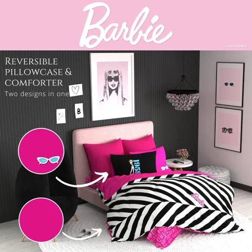 Vista 5 de Franco - Collectibles - Ropa de cama de Barbie 1959 - Juego de 4 piezas con edredón reversible y sábanas supersuaves - Individual