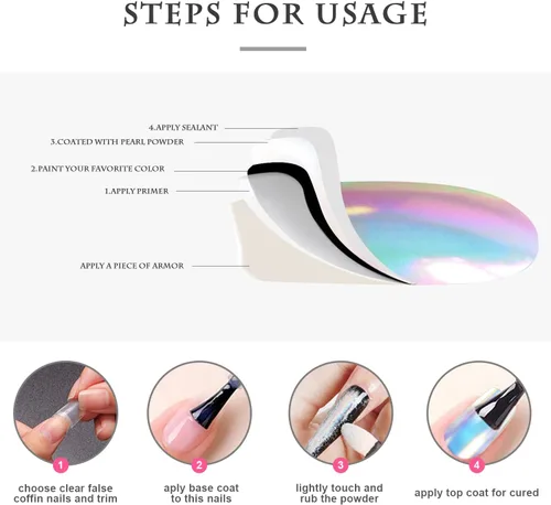 Vista 10 de Polvo de uñas de cromo perla blanca, polvo iridiscente Aurora cromado efecto espejo metálico, polvo de inmersión de sirena perlado decoración