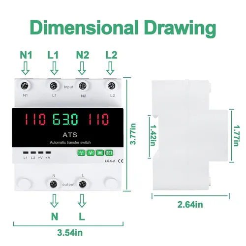 Vista 7 de Interruptor de transferencia automática/manual de 63A 110V, selector de fase de prioridad L1, pantalla LED, montaje en carril DIN, 50/60Hz, ATS
