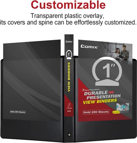 Vista 4 de COMIX Carpeta resistente de 3 anillos de 1 pulgada con cubierta transparente, carpeta de anillos redondos de 1 pulgada, sin PVC, 0.094 in de grosor