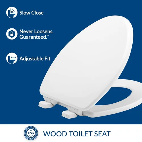 Vista 2 de El asiento de inodoro MAYFAIR 1843SLOW 000 Lannon se cierra lentamente y nunca se afloja, elongado, con madera esmaltada duradera, color blanco.