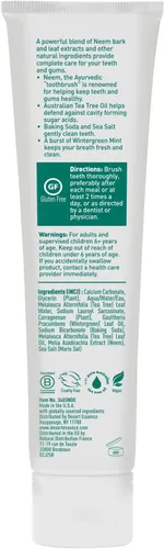 Vista 2 de Desert Essence Aceite de árbol de té y pasta de dientes de neem, sin flúor, sin gluten, fórmula sin SLS, pasta de dientes vegana, a base de hierbas