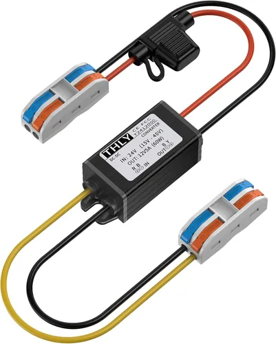 Vista 9 de Convertidor de 24 voltios a 12 voltios reductor con fusible impermeable y bloque de terminales de cable, transformador de 24 V a 12 V 10 A 120 W
