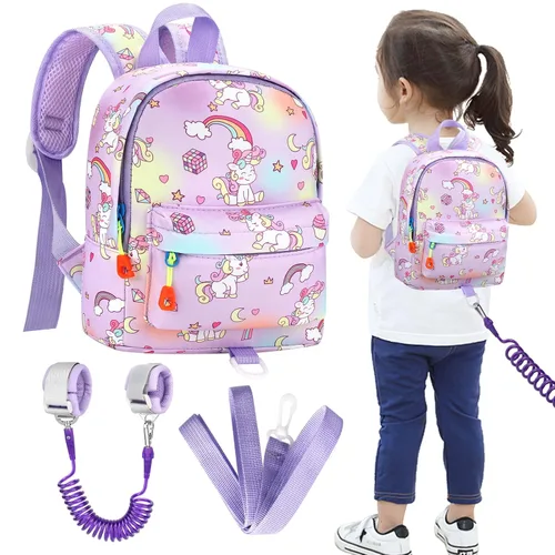 Vista 13 de Accmor Arnés de mochila de dinosaurio para bebés con correa para niños pequeños con eslabón de muñeca antipérdida, bonita bolsa de guardería
