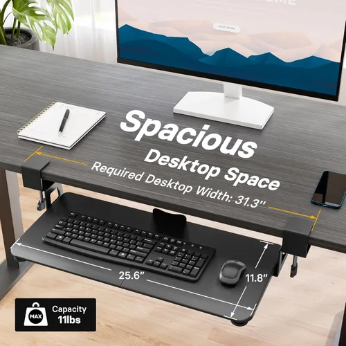Vista 5 de BONTEC KMT01 - Bandeja para teclado debajo del escritorio, extraíble con abrazadera en C, plataforma para teclado y ratón con cajón deslizable