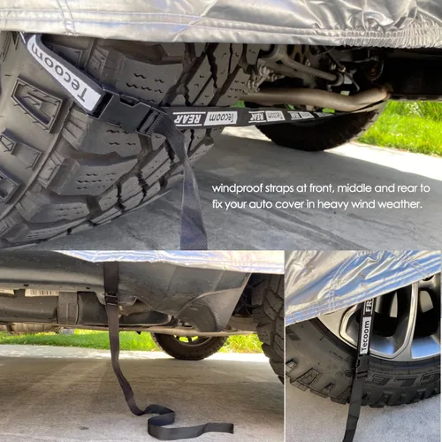 Vista 4 de Tecoom Funda resistente de múltiples capas para automóvil, para todo tipo de clima, impermeable, resistente al viento, reflectante, nieve, sol