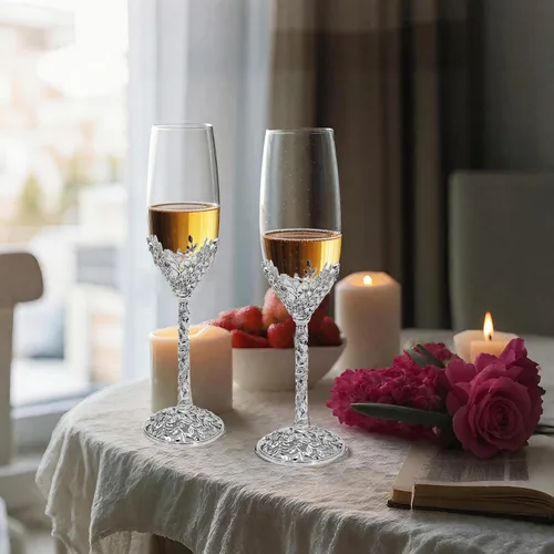 Vista 5 de Copas de champán plateadas - Para él y ella, copas de brindis de boda para celebraciones de compromiso, despedida de soltera y idea para lista