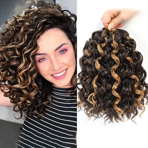 Vista 36 de Gogo Curl Cabello de Ganchillo Rizado de 8 Pulgadas Cabello Corto Rizado de Ganchillo para Mujeres Negras Rizo de Playa Onda de Agua Cabello Rizado