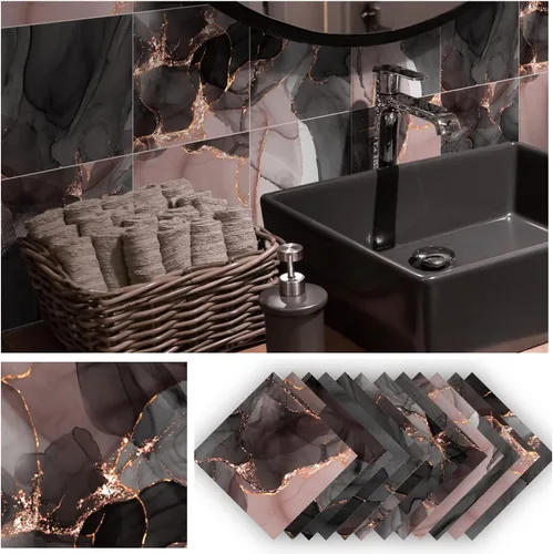 Vista 10 de Alwayspon 12 calcomanías de vinilo autoadhesivas para azulejos de pared, adhesivos de vinilo para azulejos de cocina, baño, 6 x 6 x 6 pulgadas