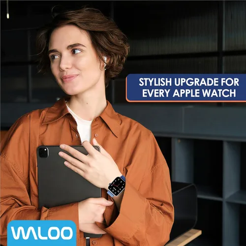 Vista 8 de WALOO Correa de repuesto de cuero genuino transpirable compatible con tu Apple Watch Series 8/7/6/5/4/3/2/1/SE, se adapta a tamaños de 1.496 in