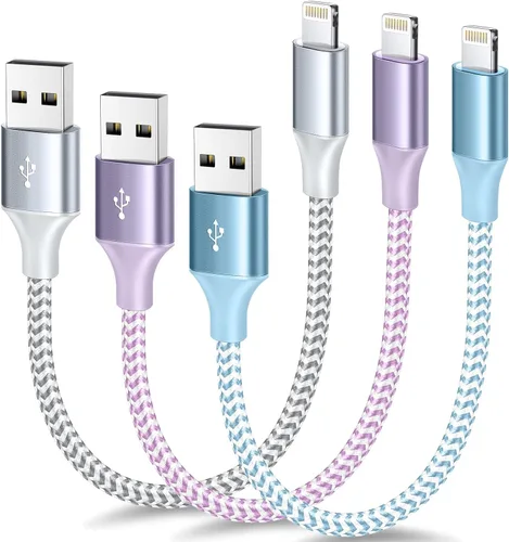 Vista 8 de [Certificado Apple MFi] Cargador corto de iPhone de 1 pie, paquete de 2 unidades, USB A a cable Lightning, cable trenzado de nailon de 12 pulgadas