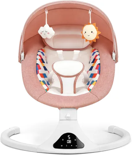 Vista 9 de Columpio para bebés, columpio para bebés con Bluetooth con control remoto, columpios portátiles para bebés con 5 movimientos de velocidad, 12