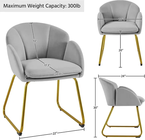 Vista 30 de Yaheetech Sillón moderno de piel sintética, silla de maquillaje en forma de flor con patas de metal dorado para sala de estar, sala de maquillaje