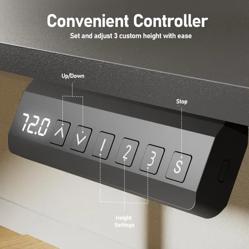 Vista 5 de Escritorio eléctrico de altura ajustable, escritorio de pie sentado de 55 x 24 pulgadas, escritorio ergonómico para computadora con 2 ganchos