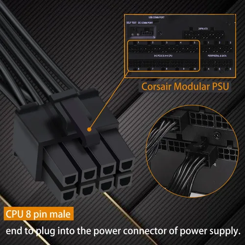 Vista 5 de COMeap Cable PCIe para Corsair, ATX CPU 8 pines macho a doble PCIe 8 pines (6+2) macho cable de alimentación para Corsair Thermaltake ARESGAME