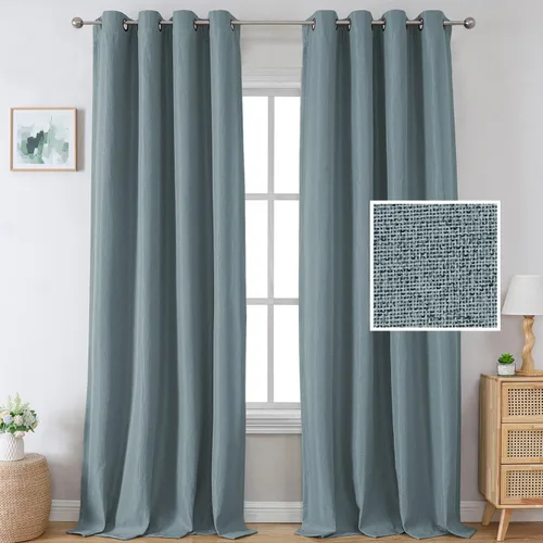 Vista 14 de H.VERSAILTEX Cortinas opacas de lino de 63 pulgadas de largo con aislamiento térmico para oscurecer la habitación, cortinas de lino con textura
