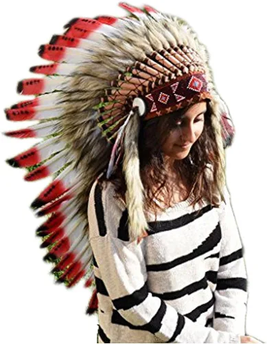 Tocado mediano de plumas de cisne rojo del mundo de las plumas Inspirado en indios nativos americanos