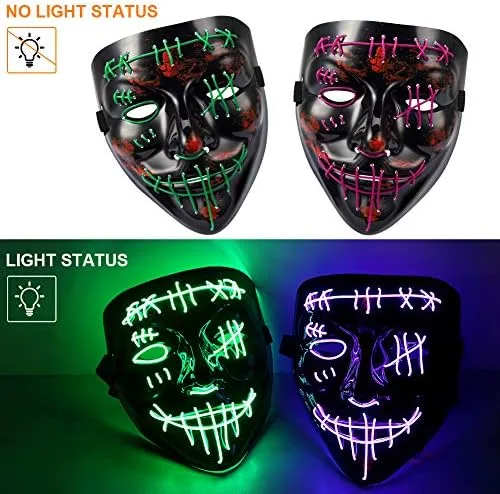 Vista 3 de Máscara LED de terror de Halloween, máscara de purga LED, máscara de luz LED para disfraz de Halloween