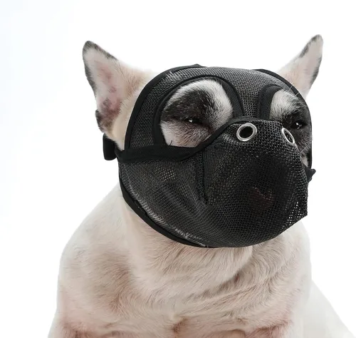 Bozales cortos para perros – Bozal para bulldog de malla transpirable ajustable que puede sacar la lengua y beber agua, antimordidas y entrenamiento