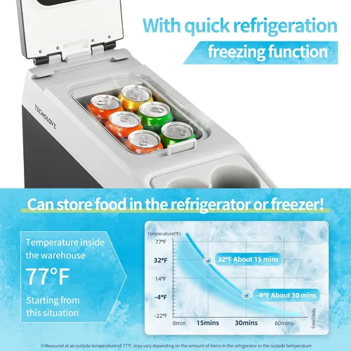 Vista 5 de Refrigerador de consola central de 12 voltios, refrigerador de automóvil de 16 cuartos (15 litros) (-4 ℉ a 50 ℉), refrigerador de coche RV