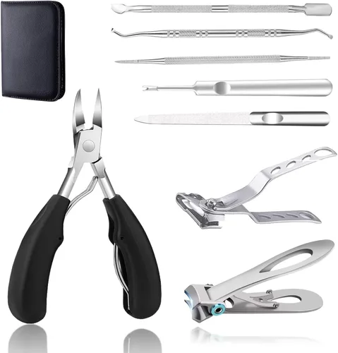 Uñas de mango largo, cortaúñas para uñas gruesas, herramienta de uñas encarnadas, kit de pedicura (8 unidades, 1)