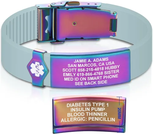 Vista 43 de Divoti Pulsera de identificación de alerta médica grabada personalizada, grabado láser de doble cara, pulsera de silicona, cierre de seguridad