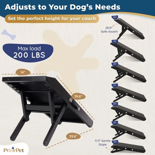 Vista 5 de Rampa para perros para sofá, antideslizante, resistente, plegable, soporta hasta 200 libras, ajustable de 7 a 20 pulgadas, plataforma de aterrizaje
