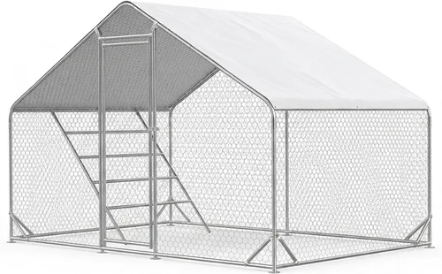 Vista 13 de Gallinero grande de metal con cubierta impermeable, jaula de pollos de entrada para 6/10 pollos, conejos, patos, corral al aire libre