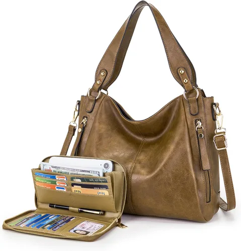 Vista 12 de Juego de 2 bolsos de mano para mujer, bolsos de hombro y cartera para mujer Negro