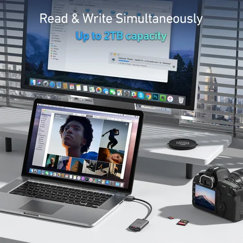 Vista 4 de uni Lector de tarjetas SD, adaptador USB 3.0 de alta velocidad a tarjeta micro SD, lector de tarjetas de memoria de aluminio para computadora