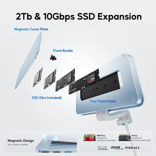 Vista 3 de Accesorios iMac para iMac24 pulgadas 2021/2023/2024, PULWTOP iMac Hub con carcasa SSD M.2 NVMe, i-Mac USB C Hub USB A/C 10Gbps, SD/TF, adaptador USB