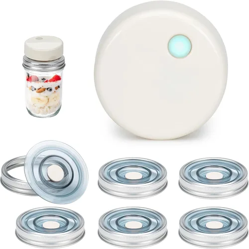 SealVax® Mason Jar Vacuum Sealer Kit – Auto-Stop Wide Mouth Vacuum Sealer + 6 Reusable AS Airtight Lids with Patented Valve, Compatible with Ball &