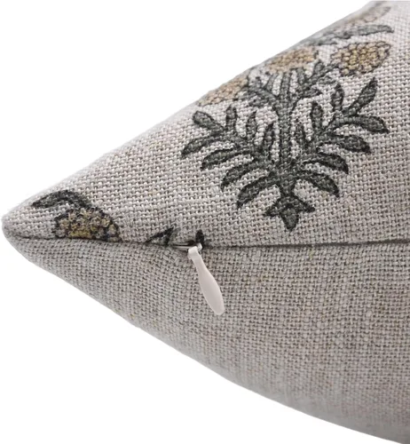 Vista 4 de Funda de cojín cuadrada de lino puro con estampado de bloques a mano de 14 x 14 pulgadas, para sofá, sillón y cama, decoración de primavera y otoño