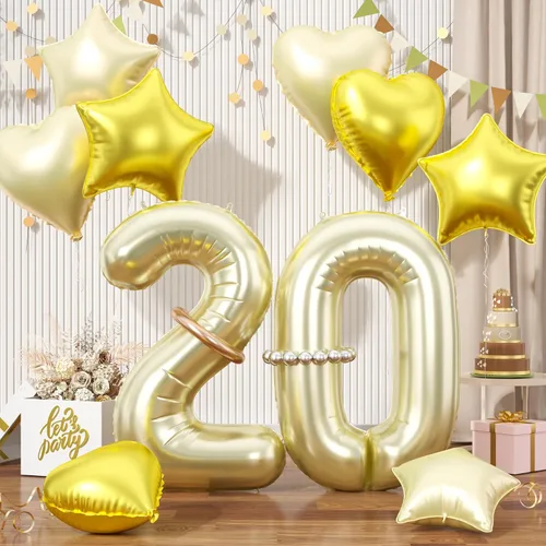 Vista 36 de Juego de Globos Dorados Número 15, Globos Dorados Número 15 para el 15º Cumpleaños, Globo de Oro de Lámina con Forma de Estrella y Corazón con Globo