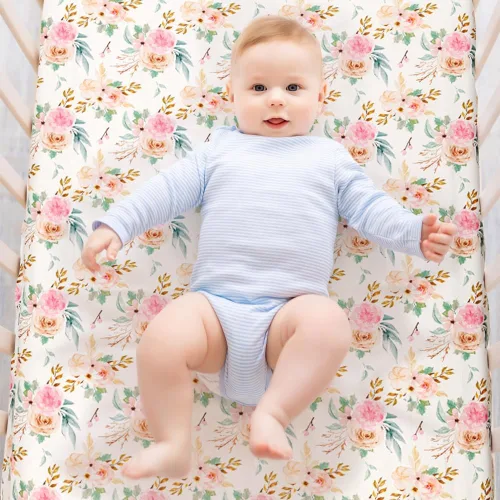 Vista 6 de Paquete de 4 sábanas ajustables para cuna, color rosa, funda de colchón portátil o sábanas para cama infantil (lazo)