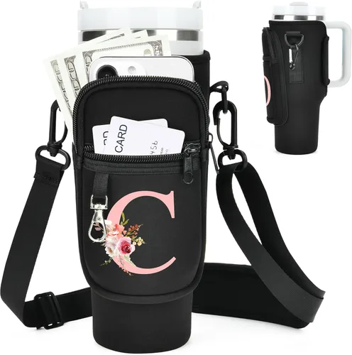Vista 9 de Initial Water Bottle Holder with Strap for Stanley Cup Accessories 40 oz Tumbler/Simple Modern Tumbler Bag, Water Bottle Carrier Bag with Strap for
