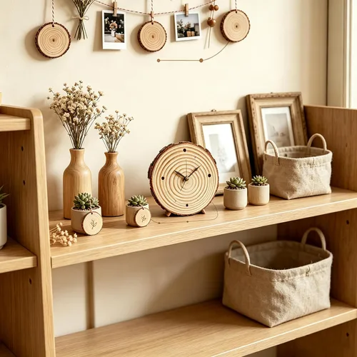 Vista 5 de Rebanadas de madera natural TICIOSH Craft Kit de madera sin terminar, preperforadas con agujero, círculos de madera para manualidades, decoración
