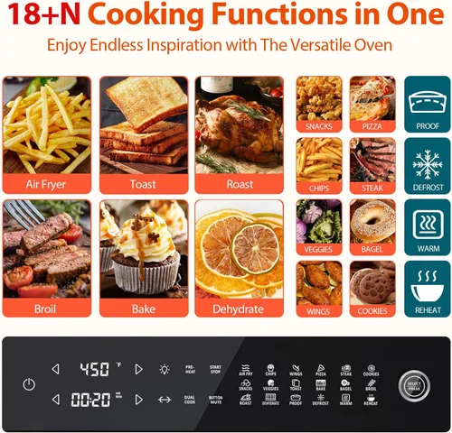 Vista 3 de Aeitto® Horno freidora de aire PRO grande de 32 cuartos Combo de horno tostador con rotisserie, deshidratador y accesorios completos freidora